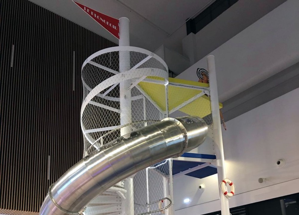 Indoor steel slide in a shopping mall